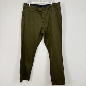 Ted Baker London Pants Mens 38 Olive Green Slim Fit Chino Stretch Zip Fly‎ Smart
